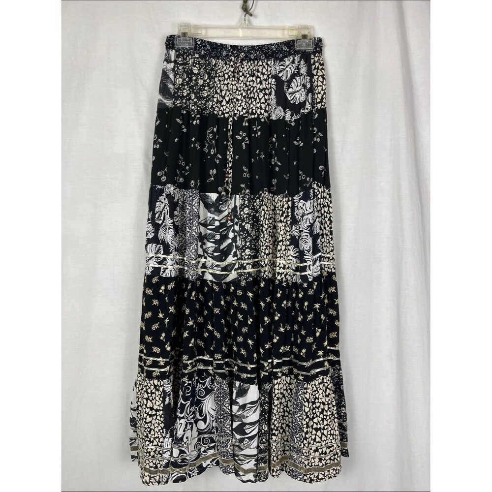 Young Threads Boho Black and White Patchwork Floral Skirt